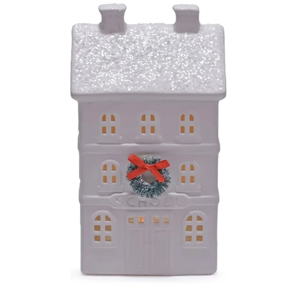 CHRISTMAS VILLAGE LIGHTED WHITE PORCELAIN LED BUILDING SET OF 3 - BNWT SO